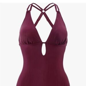 Burgundy One-Piece Bathing Suit with Intricate Back